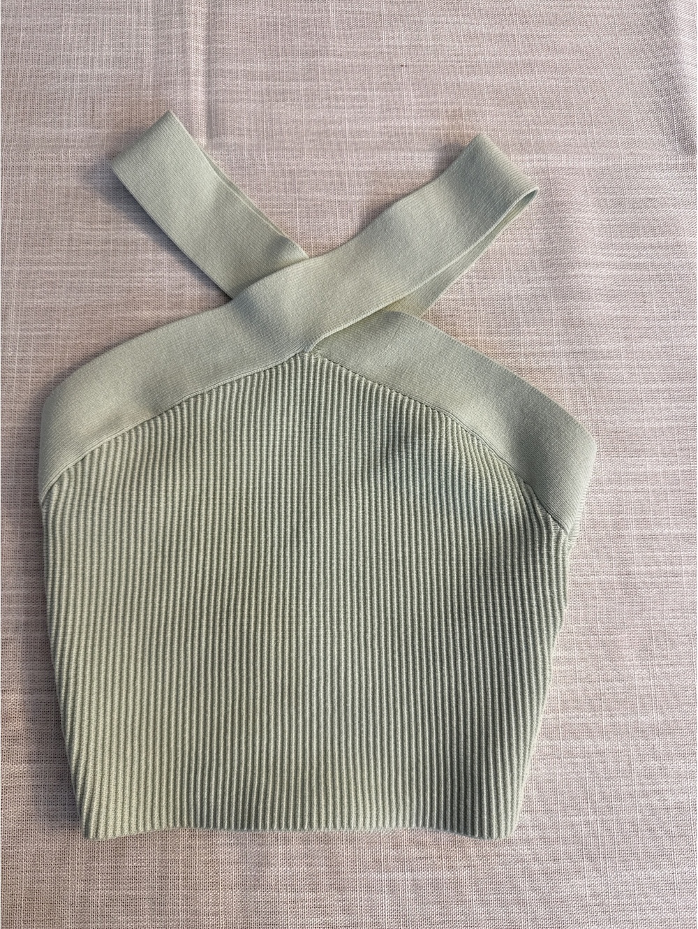 Aritzia Babaton XS Light Green Cross-Strap Ribbed Knit Crop Top